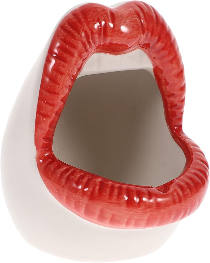 Creative Red Ceramic Cigar Ashtray Big Mouth Design Holder for Home Decor Indoor Smoking - Image 1